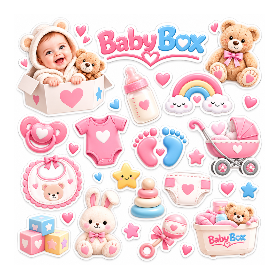 Baby Box – Zestaw 20 naklejek dekoracyjnych z motywami dziecięcymi