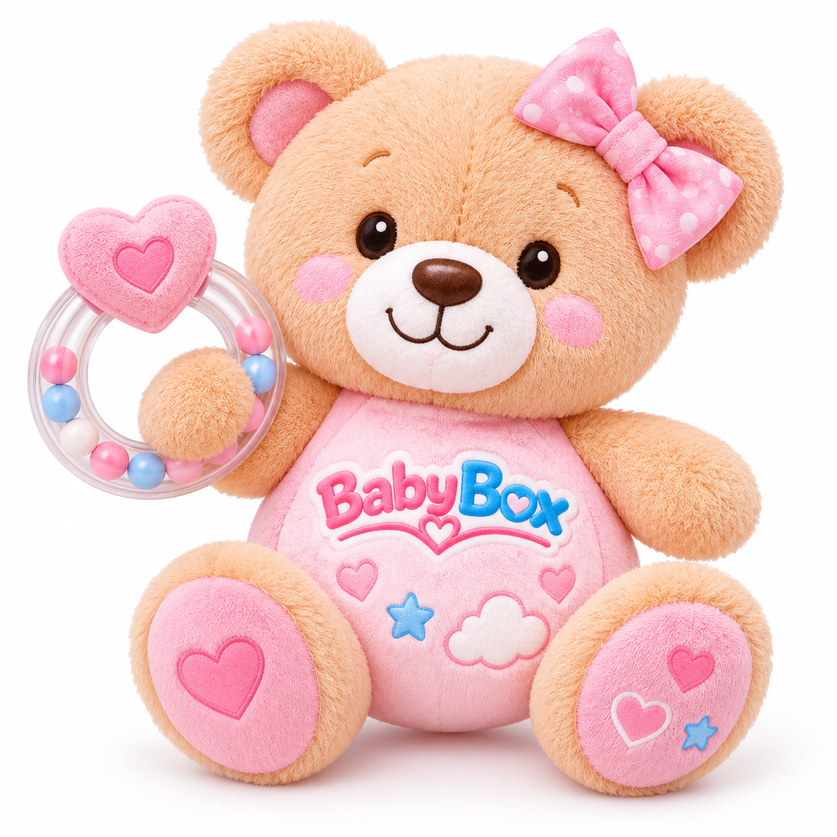 Baby Box – Pluszowy miś z grzechotką, różowy