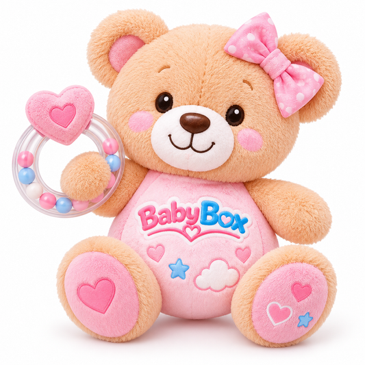 Baby Box – Pluszowy miś z grzechotką, różowy